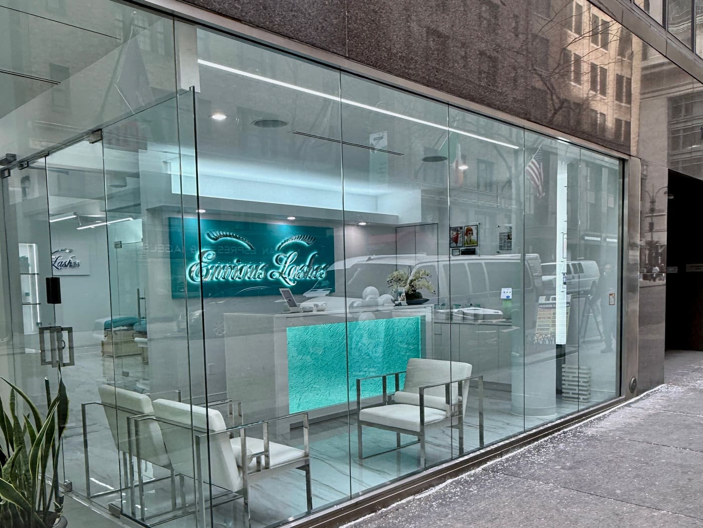 Entrance to Envious Lashes on East 44th Street between Lexington and Third Avenue