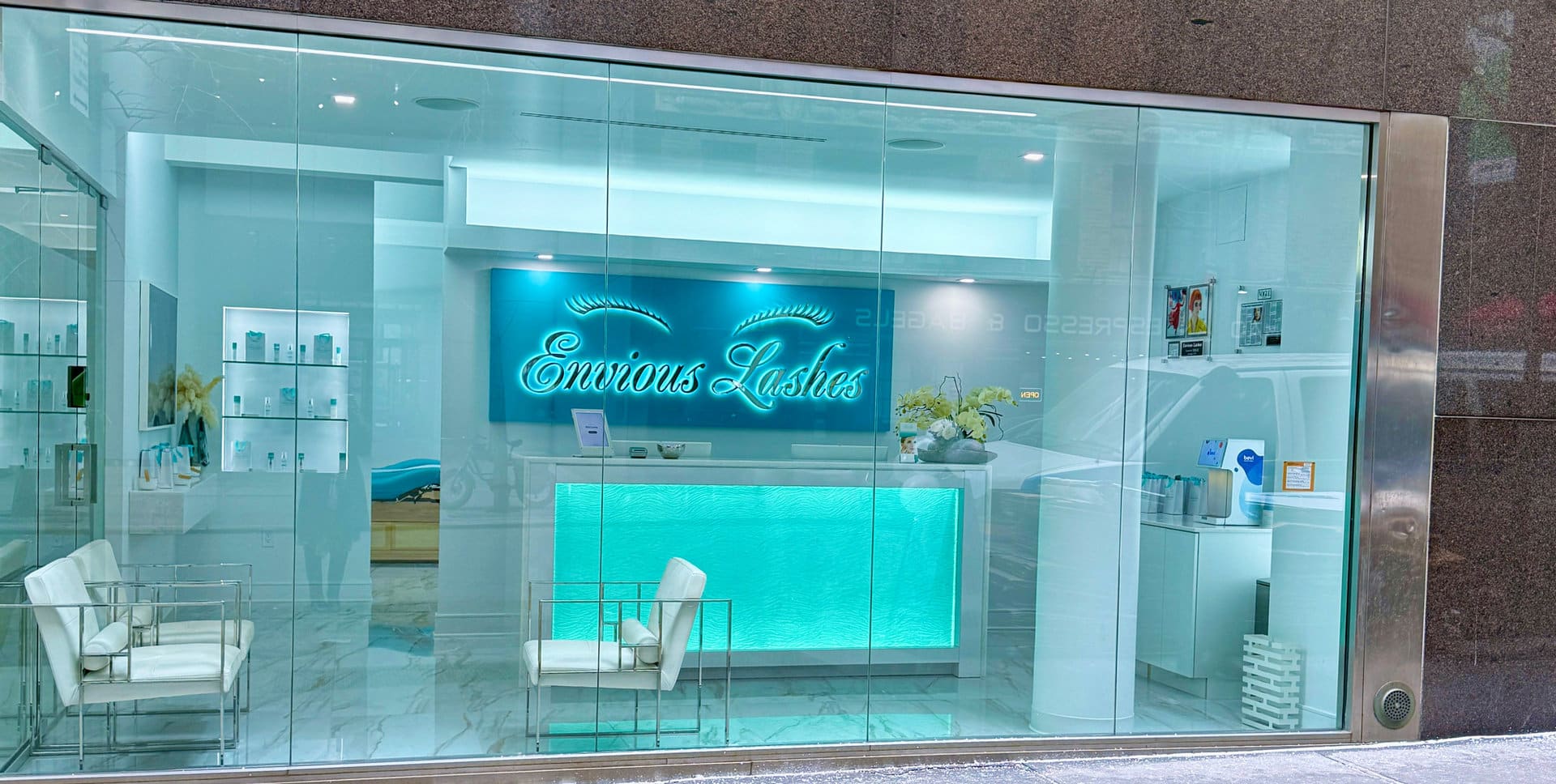 Envious Lashes storefront at 144 East 44th Street in Midtown East, Manhattan